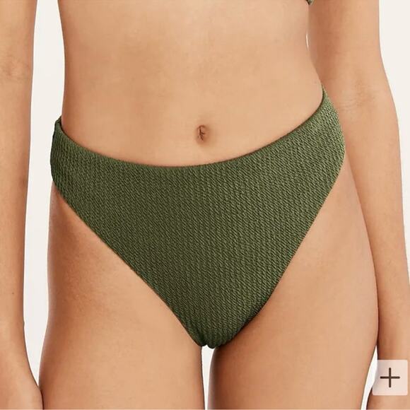 J, Crew NWT Textured Curved-waist Cheeky Bikini Swim Bottoms Green Large - Picture 1 of 11